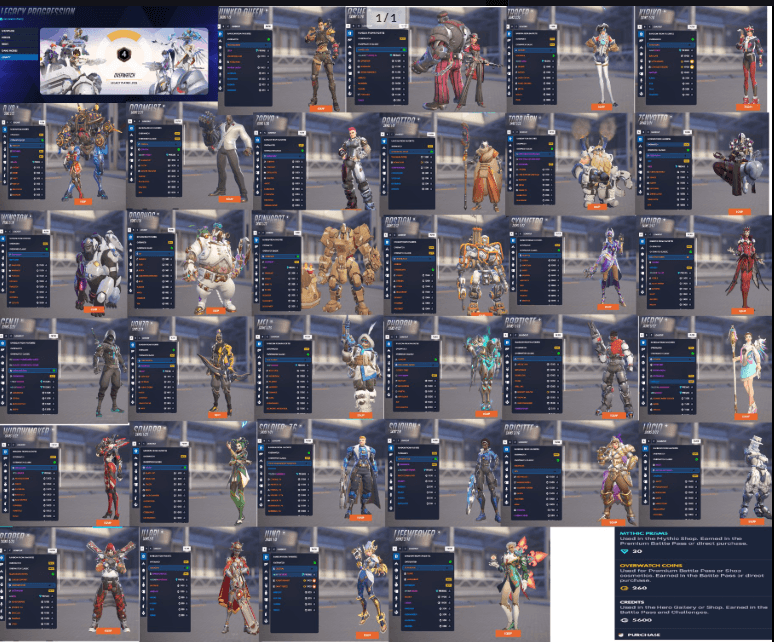 OW1 ❤️- 61 skins -35  legendary skins ❤️30 Mythic Prisms❤️- Wicked Reign Moira OWL Skin - Juno/Symm Celestial - Torb NY Excelsior OWL