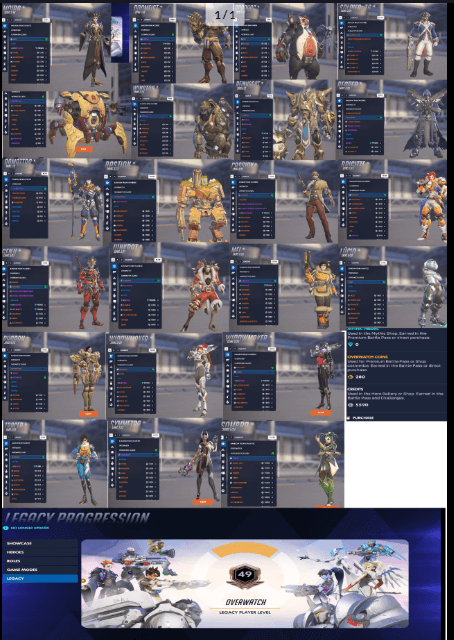 OW1 | Noire/Kerrigan Widowmaker | Lilith Moira | Cassidy Classic Shanghai Dragons OWL | 55 Skin | 20 Legendary | 5.5k Credits |